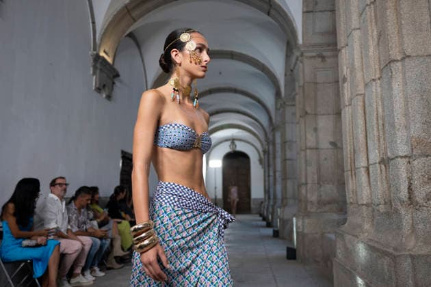 September 10, 2026, Madrid, Spain: A model parades with Dolores Cortes design during the OMODA Fashion Week en ISE San Isidro in Madrid. Madrid Spain  - ZUMAs197 20260910_aaa_s197_631 Copyright: xAtilanoxGarciax