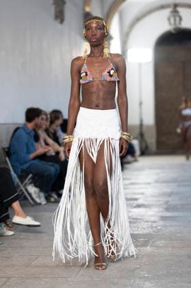 September 10, 2026, Madrid, Spain: A model parades with Dolores Cortes design during the OMODA Fashion Week en ISE San Isidro in Madrid. Madrid Spain  - ZUMAs197 20260910_aaa_s197_639 Copyright: xAtilanoxGarciax