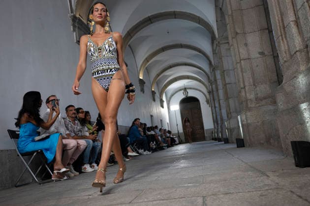 September 10, 2026, Madrid, Spain: A model parades with Dolores Cortes design during the OMODA Fashion Week en ISE San Isidro in Madrid. Madrid Spain  - ZUMAs197 20260910_aaa_s197_640 Copyright: xAtilanoxGarciax