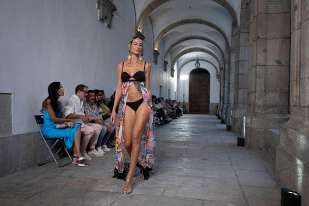 September 10, 2026, Madrid, Spain: A model parades with Dolores Cortes design during the OMODA Fashion Week en ISE San Isidro in Madrid. Madrid Spain  - ZUMAs197 20260910_aaa_s197_649 Copyright: xAtilanoxGarciax