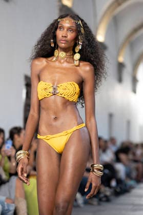 September 10, 2026, Madrid, Spain: A model parades with Dolores Cortes design during the OMODA Fashion Week en ISE San Isidro in Madrid. Madrid Spain  - ZUMAs197 20260910_aaa_s197_652 Copyright: xAtilanoxGarciax