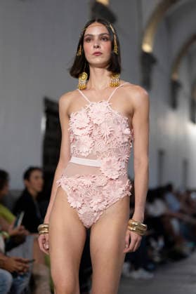 September 10, 2026, Madrid, Spain: A model parades with Dolores Cortes design during the OMODA Fashion Week en ISE San Isidro in Madrid. Madrid Spain  - ZUMAs197 20260910_aaa_s197_661 Copyright: xAtilanoxGarciax