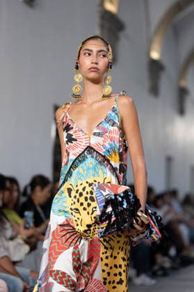 September 10, 2026, Madrid, Spain: A model parades with Dolores Cortes design during the OMODA Fashion Week en ISE San Isidro in Madrid. Madrid Spain  - ZUMAs197 20260910_aaa_s197_666 Copyright: xAtilanoxGarciax