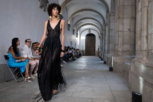 September 10, 2026, Madrid, Spain: A model parades with Dolores Cortes design during the OMODA Fashion Week en ISE San Isidro in Madrid. Madrid Spain  - ZUMAs197 20260910_aaa_s197_668 Copyright: xAtilanoxGarciax