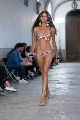 September 10, 2026, Madrid, Spain: A model parades with Dolores Cortes design during the OMODA Fashion Week en ISE San Isidro in Madrid. Madrid Spain  - ZUMAs197 20260910_aaa_s197_672 Copyright: xAtilanoxGarciax