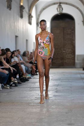 September 10, 2026, Madrid, Spain: A model parades with Dolores Cortes design during the OMODA Fashion Week en ISE San Isidro in Madrid. Madrid Spain  - ZUMAs197 20260910_aaa_s197_673 Copyright: xAtilanoxGarciax