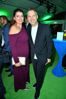 Sebastian Fitzek with his wife, Linda Fitzek, at the 2026 Bertelsmann Party at the Bertelsmann representative office in Berlin on September 10, 2026