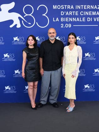 IPA88397250 - Venice, 83rd Venice International Film Festival 2026 - Day 10. Photocall for the film Kami Nour. Pictured: Forouzan Jamshidnejad, Missagh Zareh, Sadaf Asgari  Copyright: xAlbertoxTerenghix xPoolxPhotoxEventsx08x IPA88397250