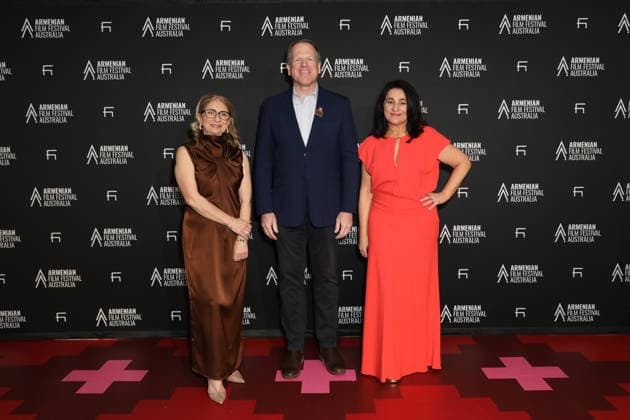 September 11, 2026: Festival Co-Founders MARGARET CHATER (L), Mayor of the City of Ryde TRENTON BROWN and HOURIE DEMIRJIAN (R) attends the 2026 Armenian Film Festival Australia Opening Night at Event Cinemas Top Ryde on September 11, 2026 in Sydney, NSW Australia  - ZUMAa155 20260911_aaa_a155_005 Copyright: xChristopherxKhouryx
