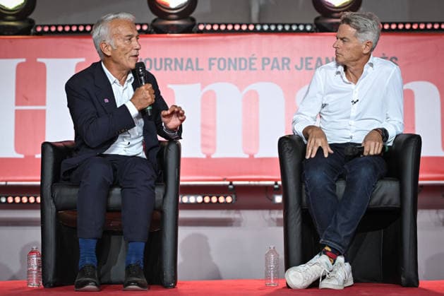Fete de Humanite near Paris FA President of MEDEF Patrick Martin speaks in a debate with French president of French Communist political party Fabien Roussel as part of the annual Fete de l Humanite festival organised by the Communist newspaper L Humanite, in Le Plessis-Pate, south of Paris, on September 11, 2026. Photo by Firas Abdullah ABACAPRESS.COM Paris Ile-de-France France  Copyright: xAbdullahxFiras ABACAx