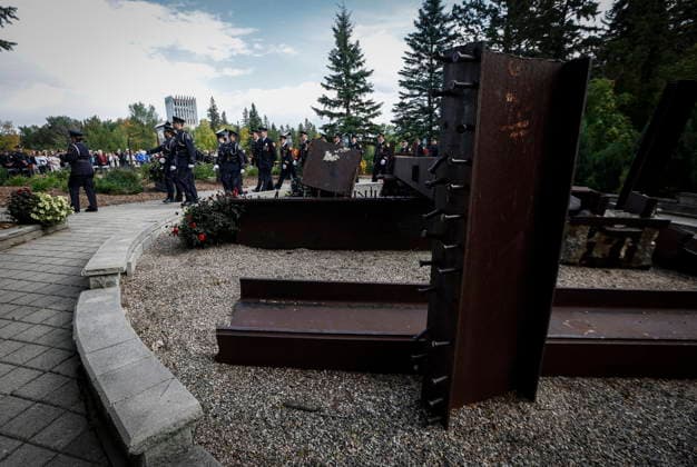 September 11, 2026, Winnipeg, Mb, Canada: The colour party make itöÄÃ s way past remnants of the Twin Towers beams as people participate in the 25th Annual 9 11 Memorial Service at the International Peace Garden in Boissevain, Man., Friday, Sept. 11, 2026. Winnipeg Canada  - ZUMAc35_ 20260911_zaf_c35_108 Copyright: xJohnxWoodsx