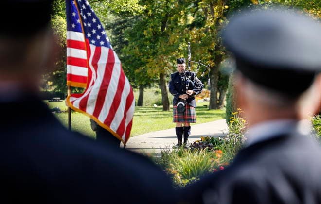 September 11, 2026, Winnipeg, Mb, Canada: A piper plays Amazing Grace as people participate in the 25th Annual 9 11 Memorial Service at the International Peace Garden in Boissevain, Man., Friday, Sept. 11, 2026. Winnipeg Canada  - ZUMAc35_ 20260911_zaf_c35_114 Copyright: xJohnxWoodsx