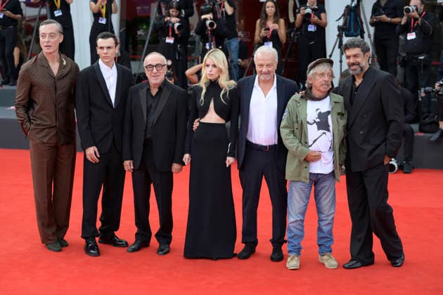 September 11, 2026, Venice Lido, Italy: From left to right Maurizio Lombardi, Francesco Gheghi, Silvio Orlando, Alma Noce, Giovanni Veronesi, Paolo Rossi and Pierfrancesco Favino attend the red carpet of movie Dio ride during the 83rd Venice International Film Festival at Palazzo del Cinema. Venice Lido Italy - ZUMAs197 20260911_aaa_s197_350 Copyright: xMarioxCartellix