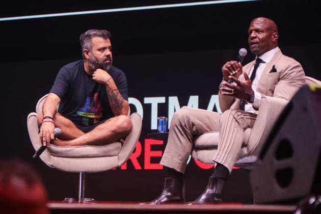 BELO HORIZONTE, MG - 11.09.2026: ATOR TERRY CREWS EM BH NO HOTMART FIRE - Influencer Igor Gomes from Podcast Flow and actor Terry Crews in BH at Hotmart Fire. The event took place at Expominas in Belo Horizonte, this Friday night (11). x3014517x  AllanxCalisto