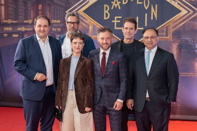 Nathanael Liminski, Achim von Borries, Liv Lisa Fries, Volker Bruch, Tom Tykwer, and Walid Nakschbandi at the premiere of the fifth and final season of the TV series *Babylon Berlin* at the Naturstrom Open-Air Cinema in Cologne, September 11, 2026 Foto:xR.xSchmiegeltx xFuturexImagex babylon_6921