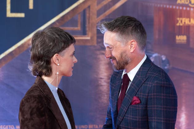From left: Liv Lisa FRIES, actress; Volker BRUCH, actor; Red Carpet; Red Carpet Show; Arrival; Premiere of the final season of *Babylon Berlin* on September 11, 2026, at the Naturstrom Open-Air Cinema in the Rheinau Harbor in Cologne,