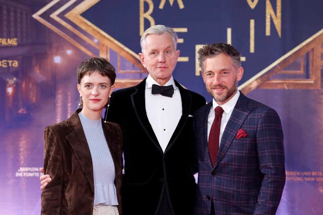 Actress Liv Lisa Fries, singer Max Raabe, and actor Volker Bruch at the NRW premiere of the fifth and final season of the TV series Babylon Berlin at the open-air cinema in Cologne s Rheinauhafen, September 11, 2026, NRW, Germany Copyright: xChristophxHardtx