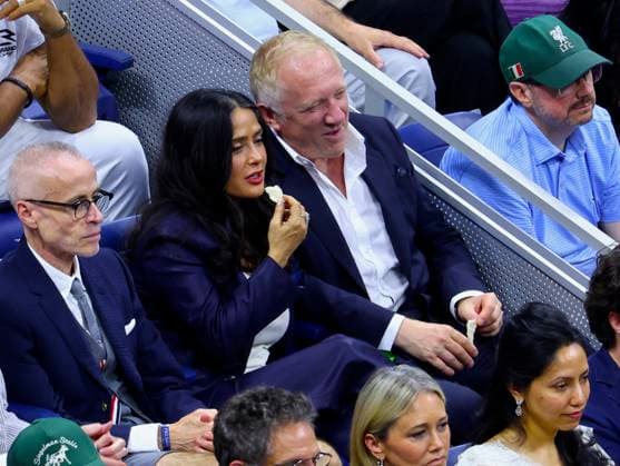 Celebs at the US Open - New York Salma Hayek and Francois Henry Pinault attend the Men Semi Final at the US Open in New York on September 11, 2026. Photo by Dylan Travis ABACAPRESS.COM New York NY United States  Copyright: xDylanxTravis ABACAx