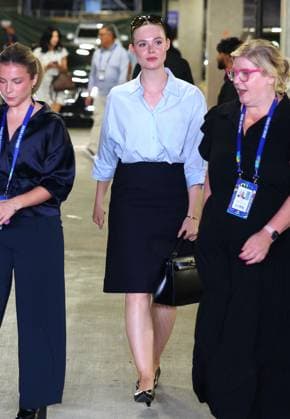 US Open - Elle Fanning Arrival - New York Elle Fanning with husband arrive at the men semi final Tiafoe vs Shelton at the US Open in New York on September 11, 2026. Photo by Charles Guerin ABACAPRESS.COM New York City NY United States  Copyright: xGuerinxCharles ABACAx