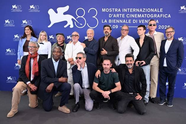 September 12, 2026, Venice, Rome, Italy: Alma Noce, Paolo Rossi, Silvio Orlando, director Giovanni Veronesi, Pierfrancesco Favino, Francesco Gheghi, and Maurizio Lombardi during the photocall for the film God Laughs, 83rd Venice Film Festival. Venice, September 12, 2026 Venice Italy - ZUMAa289 20260912_zia_a289_076 Copyright: xMariaxLauraxAntonellix xAgfx