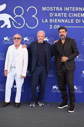 September 12, 2026, Venice, Rome, Italy: Director Giovanni Veronesi, Silvio Orlando, and Pierfrancesco Favino during the photocall for God Laughs, at the 83rd Venice Film Festival. Venice, September 12, 2026 Venice Italy  - ZUMAa289 20260912_zia_a289_128 Copyright: xMariaxLauraxAntonellix xAgfx