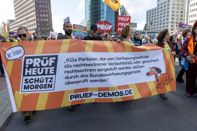 September 12, 2026, Berlin, Berlin, Germany: People attend a demonstration against the far-right Alternative for Germany (AfD) party in Berlin, Germany, September 12, 2026. According to police estimates, between 10,000 and 15,000 people took part in the demonstration, held in the aftermath of the AfDÃ¢â‚¬â ¢s strong result in the Saxony-Anhalt state elections and one week ahead of BerlinÃ¢â‚¬â ¢s state elections on September 20. Berlin Germany  - ZUMAc291 20260912_zip_c291_002 Copyright: xMariaxCastrox