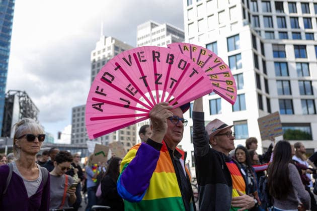 September 12, 2026, Berlin, Berlin, Germany: People attend a demonstration against the far-right Alternative for Germany (AfD) party in Berlin, Germany, September 12, 2026. According to police estimates, between 10,000 and 15,000 people took part in the demonstration, held in the aftermath of the AfDÃ¢â‚¬â ¢s strong result in the Saxony-Anhalt state elections and one week ahead of BerlinÃ¢â‚¬â ¢s state elections on September 20. Berlin Germany  - ZUMAc291 20260912_zip_c291_003 Copyright: xMariaxCastrox