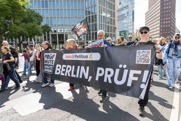 September 12, 2026, Berlin, Berlin, Germany: People attend a demonstration against the far-right Alternative for Germany (AfD) party in Berlin, Germany, September 12, 2026. According to police estimates, between 10,000 and 15,000 people took part in the demonstration, held in the aftermath of the AfDÃ¢â‚¬â ¢s strong result in the Saxony-Anhalt state elections and one week ahead of BerlinÃ¢â‚¬â ¢s state elections on September 20. Berlin Germany  - ZUMAc291 20260912_zip_c291_004 Copyright: xMariaxCastrox