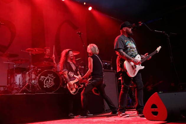 John Fred Young, Steve Jewell Jr., Ben Wells, and Chris Robertson (from left) of the band Black Stone Cherry at a concert at Huxleys Neue Welt in Berlin on September 12, 2026. Black Stone Cherry Concert in Berlin