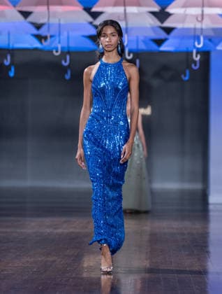 NY: Pamella Roland Fashion show Spring Summer 27 Model walks runway for Pamella Roland Spring Summer 2027 show during SS27 Fashion Week at Metropolitan Pavilion in New York, NY on September 11, 2026. New York New York United States Copyright: LevxRadin