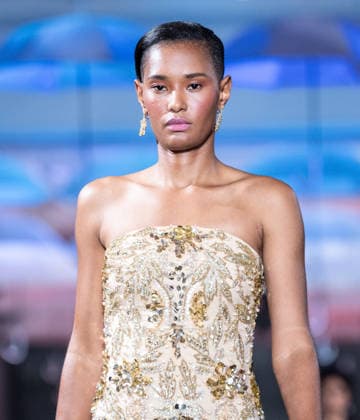 NY: Pamella Roland Fashion show Spring Summer 27 Model walks runway for Pamella Roland Spring Summer 2027 show during SS27 Fashion Week at Metropolitan Pavilion in New York, NY on September 11, 2026. New York New York United States Copyright: LevxRadin