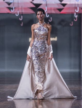 NY: Pamella Roland Fashion show Spring Summer 27 Model walks runway for Pamella Roland Spring Summer 2027 show during SS27 Fashion Week at Metropolitan Pavilion in New York, NY on September 11, 2026. New York New York United States Copyright: LevxRadin