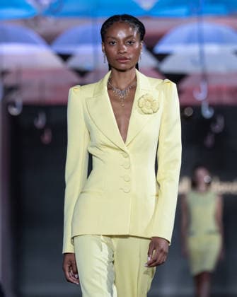 NY: Pamella Roland Fashion show Spring Summer 27 Model walks runway for Pamella Roland Spring Summer 2027 show during SS27 Fashion Week at Metropolitan Pavilion in New York, NY on September 11, 2026. New York New York United States Copyright: LevxRadin