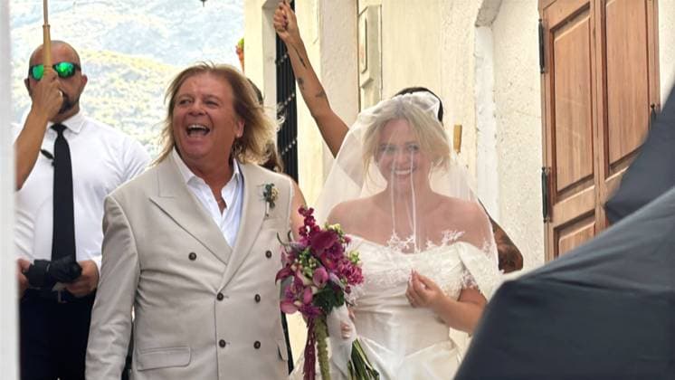Emilly Atack Wedding In Spain 12th September 2026. Actress Emilly Atack s Wedding to Alistair Garner in Spain. Pictured: Emily Atack s father Keith Atack with the bride Emily Atack.  Copyright: xChrisxEadesx NINTCHDBPICT001108064396