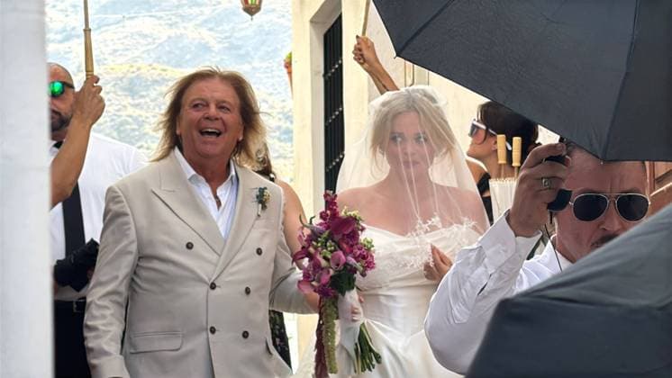 Emilly Atack Wedding In Spain 12th September 2026. Actress Emilly Atack s Wedding to Alistair Garner in Spain. Pictured: Emily Atack s father Keith Atack with the bride Emily Atack.  Copyright: xChrisxEadesx NINTCHDBPICT001108064399