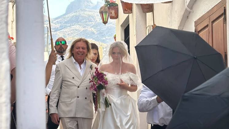 Emilly Atack Wedding In Spain 12th September 2026. Actress Emilly Atack s Wedding to Alistair Garner in Spain. Pictured: Emily Atack s father Keith Atack with the bride Emily Atack.  Copyright: xChrisxEadesx NINTCHDBPICT001108064403