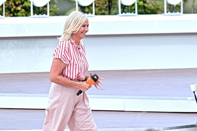 ZDF Fernsehgarten host Andrea Kiwi Kiewel during the ZDF entertainment show Fernsehgarten on September 13, 2026, in Mainz 20260913MWI149183