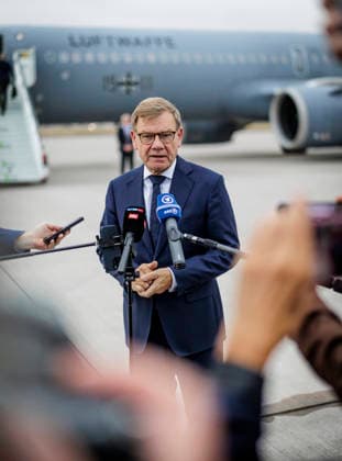 Johann Wadephul (CDU), Federal Minister of Foreign Affairs, photographed while making a statement before his departure for Hungary. Photographed on behalf of the Federal Foreign Office, Berlin, Germany Copyright: xThomasxKoehlerx
