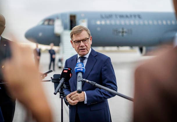 Johann Wadephul (CDU), Federal Foreign Minister, pictured making a statement before his departure for Hungary. Photographed on behalf of the Federal Foreign Office, Berlin, Germany Copyright: xThomasxKoehlerx