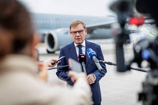 Johann Wadephul, CDU, Federal Minister of Foreign Affairs, photographed while making a statement before his departure for Hungary. Photographed on behalf of the Federal Foreign Office in Berlin, Germany Copyright: xThomasxKoehlerx