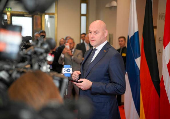 LKS 20260914 Prime Minister of Latvia Andris Kulbergs speaks to the media at the Arktikum science centre during The European Arctic Summit in Rovaniemi, Finland, on September 14, 2026. The aim of the summit is to strengthen the EU’s common strategic approach to the Arctic region as its geopolitical significance continues to grow rapidly. The Summit is hosted by Finnish Prime Minister Petteri Orpo. - JOUNI PORSANGER Rovaniemi Finland  Copyright: xJounixPorsangerx 862zyIPYTys