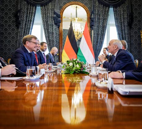 Johann Wadephul (CDU), Federal Minister of Foreign Affairs, photographed during his trip to Hungary. Here with the President of Hungary, Andras Baka, at the Sandor Palace. Photographed on behalf of the Federal Foreign Office, Budapest, Hungary. Copyright: xThomasxKoehlerx