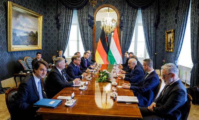 Johann Wadephul, CDU, Federal Minister of Foreign Affairs, photographed during his trip to Hungary. Pictured here with the President of Hungary, Andras Baka, at the Sandor Palace. Photographed on behalf of the Federal Foreign Office, Budapest, Hungary. Copyright: xThomasxKoehlerx