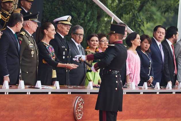 Sheinbaum Leads Mexico™s Commemoration of the Heroic Children of Chapultepec MEXICO CITY, MEXICO - SEPTEMBER 13, 2026: The President of Mexico, Claudia Sheinbaum Pardo, presides over the ceremony marking the 179th Anniversary of the Heroic Deed of the Boy Heroes of Chapultepec. She is accompanied by Secretary of National Defense Ricardo Trevilla Trejo, Secretary of the Navy Admiral Raymundo Pedro Morales Ãngeles, President of the Supreme Court Hugo Aguilar Ortiz, and members of the cabinet. The ceremony took place at the Altar to the Homeland in Chapultepec Park, Mexico City. Ciudad de MÃ xico Mexico Copyright: x xJuanxPerezxPuentex xJNAxPressx