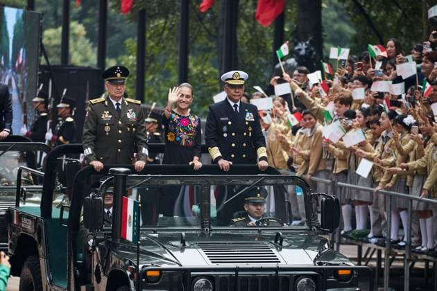 Sheinbaum Leads Mexico™s Commemoration of the Heroic Children of Chapultepec MEXICO CITY, MEXICO - SEPTEMBER 13, 2026: The President of Mexico, Claudia Sheinbaum Pardo, presides over the ceremony marking the 179th Anniversary of the Heroic Deed of the Boy Heroes of Chapultepec. She is accompanied by Secretary of National Defense Ricardo Trevilla Trejo, Secretary of the Navy Admiral Raymundo Pedro Morales Ãngeles, President of the Supreme Court Hugo Aguilar Ortiz, and members of the cabinet. The ceremony took place at the Altar to the Homeland in Chapultepec Park, Mexico City. Ciudad de MÃ xico Mexico Copyright: x xJuanxPerezxPuentex xJNAxPressx