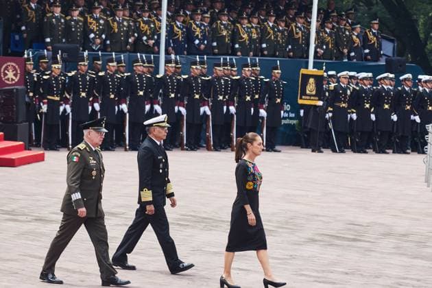 Sheinbaum Leads Mexico™s Commemoration of the Heroic Children of Chapultepec MEXICO CITY, MEXICO - SEPTEMBER 13, 2026: The President of Mexico, Claudia Sheinbaum Pardo, presides over the ceremony marking the 179th Anniversary of the Heroic Deed of the Boy Heroes of Chapultepec. She is accompanied by Secretary of National Defense Ricardo Trevilla Trejo, Secretary of the Navy Admiral Raymundo Pedro Morales Ãngeles, President of the Supreme Court Hugo Aguilar Ortiz, and members of the cabinet. The ceremony took place at the Altar to the Homeland in Chapultepec Park, Mexico City. Ciudad de MÃ xico Mexico Copyright: x xJuanxPerezxPuentex xJNAxPressx