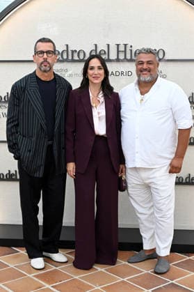 The Pedro del Hierro fashion house presents its Hamani collection at Mercedes-Benz Fashion Week Madrid. Álex Miralles, Tamara Falcó, and Nacho Aguayo pose at a photo call during the presentation of the Hamani collection by the Pedro del Hierro fashion house on September 14, 2026, in Madrid, Spain. The collection takes its inspiration from the Japanese tradition of contemplating the cherry blossoms, celebrating ephemeral beauty, digital disconnection, and time as a true luxury. CELEBRITIES PHOTOCALL FASHION FASHION WEEK RUNWAY CIBELES José Madrid Madrid, Spain  Copyright: xJosÃ xOlivax 7773726