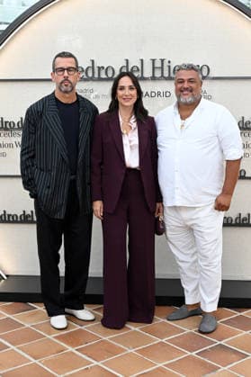 The Pedro del Hierro fashion house presents its Hamani collection at Mercedes-Benz Fashion Week Madrid. Álex Miralles, Tamara Falcó, and Nacho Aguayo pose at a photo call during the presentation of the Hamani collection by the Pedro del Hierro fashion house on September 14, 2026, in Madrid, Spain. The collection takes its inspiration from the Japanese tradition of contemplating the cherry blossoms, celebrating ephemeral beauty, digital disconnection, and time as a true luxury. CELEBRITIES PHOTOCALL FASHION FASHION WEEK RUNWAY CIBELES José Madrid Madrid, Spain  Copyright: xJosÃ xOlivax 7773727