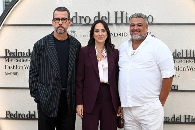 The Pedro del Hierro fashion house presents its Hamani collection at Mercedes-Benz Fashion Week Madrid. Álex Miralles, Tamara Falcó, and Nacho Aguayo pose at a photocall during the presentation of the Hamani collection by the Pedro del Hierro fashion house on September 14, 2026, in Madrid, Spain. The collection draws inspiration from the Japanese tradition of contemplating cherry blossoms, celebrating ephemeral beauty, digital disconnection, and time as a true luxury. CELEBRITIES PHOTOCALL FASHION FASHION WEEK RUNWAY CIBELES José Madrid Madrid, Spain  Copyright: xJosÃ xOlivax 7773724