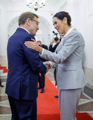 Johann Wadephul, CDU, Federal Minister of Foreign Affairs, photographed during his trip to Hungary. Pictured here with Foreign Minister Anita Orban. Photographed on behalf of the Federal Foreign Office, Budapest, Hungary. Copyright: xThomasxKoehlerx
